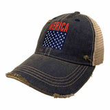 "MERICA" Navy Distressed Mesh Adjustable Snapback Hat Cap