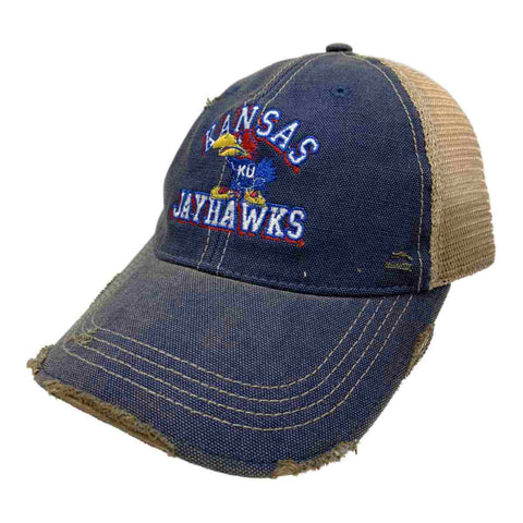 Kansas Jayhawks Retro Brand 1941 Logo Blue Distressed Mesh Adj. Snapback Hat Cap - Sporting Up