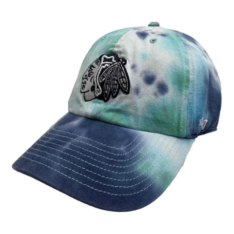 Shop Chicago Blackhawks '47 Rattle Teal Marbled Tie Dye Clean Up Slouch Adj. Hat Cap - Sporting Up