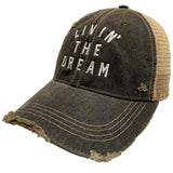 "livin' the dream" original de la marca retro, malla desgastada lavada con barro adj. gorra de sombrero - haciendo deporte