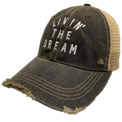 Shop "Livin' The Dream" Original Retro Brand Mudwashed Distressed Mesh Adj. Hat Cap - Sporting Up