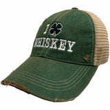 "I Love (Clover) Whiskey" Retro Brand Kelly Green Distressed Mesh Adj. Hat Cap - Sporting Up