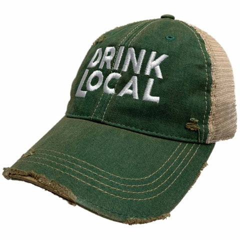 "Drink Local" Original Retro Brand Kelly Green Distressed Mesh Snapback Hat Cap - Sporting Up