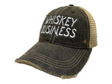 "Whiskey Business" Retro Brand Mudwashed Distressed Mesh Adj. Snapback Hat Cap - Sporting Up