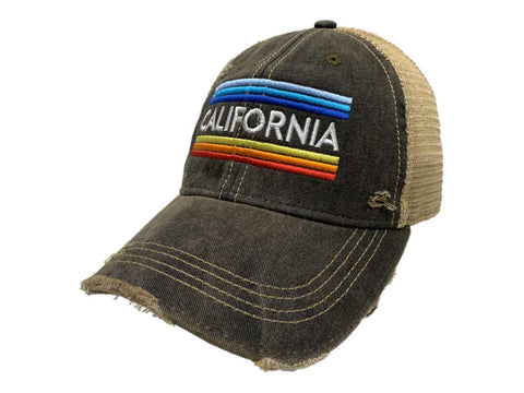 California Rainbow Retro Brand Mudwashed Distressed Mesh Adj. Snapback Hat Cap - Sporting Up