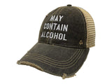 "May Contain Alcohol" Retro Brand Mudwashed Distressed Mesh Adj Snapback Hat Cap - Sporting Up