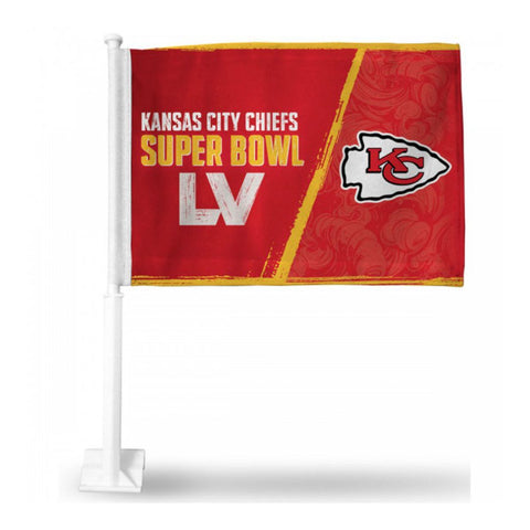 Compre bandera y poste para auto encuadernado del Super Bowl LV de los Kansas City Chiefs 2020-2021 - luciendo deportivo