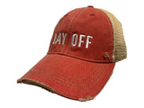 "Day Off" Original Retro Brand Red Distressed Tattered Mesh Snapback Hat Cap - Sporting Up
