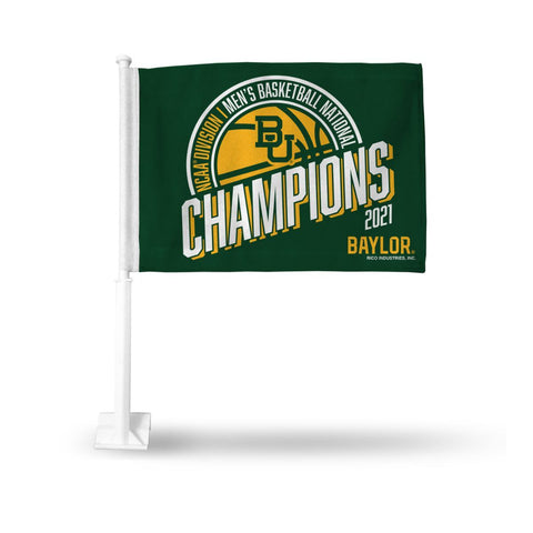 Baylor lleva la bandera y el poste del auto de los campeones nacionales de baloncesto de la ncaa 2020-2021 - luciendo deportivo