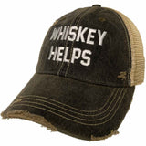 "Whiskey Helps" Retro Brand Mudwashed Distressed Mesh Adj. Snapback Hat Cap - Sporting Up