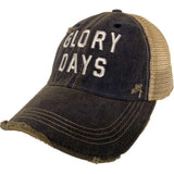 "Glory Days" Retro Brand Navy Distressed Tattered Mesh Adj. Snapback Hat Cap - Sporting Up