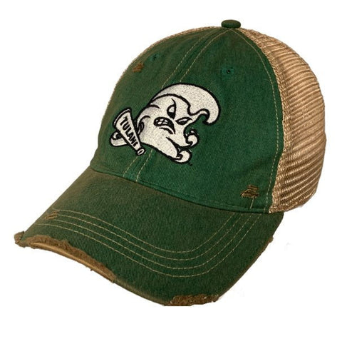 Tulane Green Wave Retro-Markengrüne Vintage-Mesh-Snapback-Mütze in Distressed-Optik – sportlich