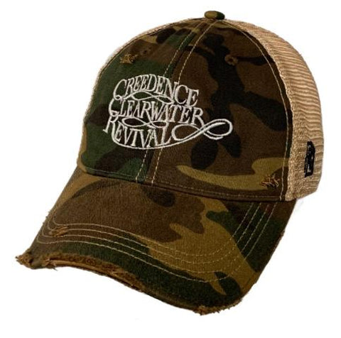 Shop Creedence Clearwater Revival CCR Retro Brand Camo Distressed Mesh Adj. Hat Cap - Sporting Up