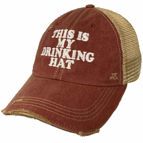 Shop "This is My Drinking Hat" Retro Brand Dark Red Distressed Mesh Adj. Hat Cap - Sporting Up