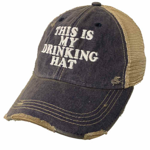 Handla "This is My Drinking Hat" Retro Brand Navy Distressed Mesh Snapback Hat Cap - Sporting Up