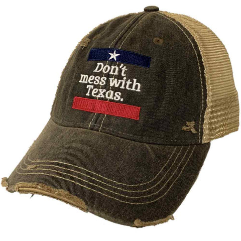"Don't Mess with Texas" Retro Brand Mudwashed Distressed Mesh Snapback Hat Cap - Sporting Up
