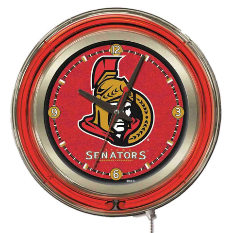 Senadores de Ottawa hbs reloj de pared con batería de hockey rojo neón (15 ") - deportivo