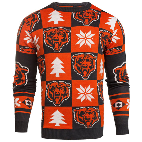 Shop Chicago Bears NFL Forever Collectibles Orange & Navy Knit Patches Ugly Sweater - Sporting Up