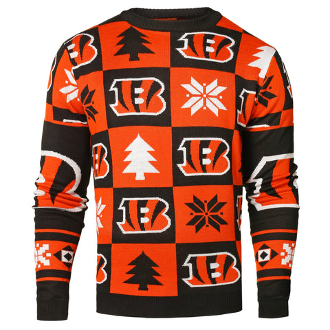Achetez les Bengals de Cincinnati pour toujours à collectionner le pull moche à patchs en tricot orange et noir - Sporting Up