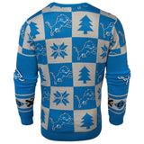 Hässlicher Pullover mit hellblauen und grauen Strickaufnähern der Detroit Lions Forever Collectibles – sportlich