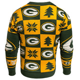 Hässlicher Pullover mit gelben und grünen Strickaufnähern von Green Bay Packers Forever Collectibles – sportlich