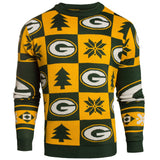 Hässlicher Pullover mit gelben und grünen Strickaufnähern von Green Bay Packers Forever Collectibles – sportlich