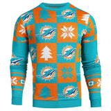 Miami Dolphins NFL Forever Collectibles Aqua & Orange Knit Patches Ugly Sweater - Sporting Up