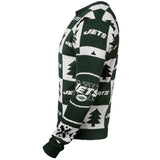 Jets de Nueva York para siempre coleccionables suéter feo con parches de punto verde oscuro y blanco - sporting up