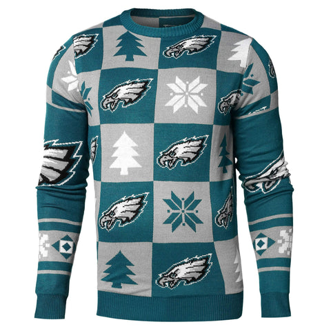 Shoppen Sie den hässlichen Pullover „Philadelphia Eagles NFL FC“ in Mitternachtsgrün und Grau mit Strickaufnähern – sportlich
