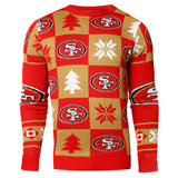 San Francisco 49ers NFL Forever Collectibles Red Gold Knit Patches Ugly Sweater - Sporting Up