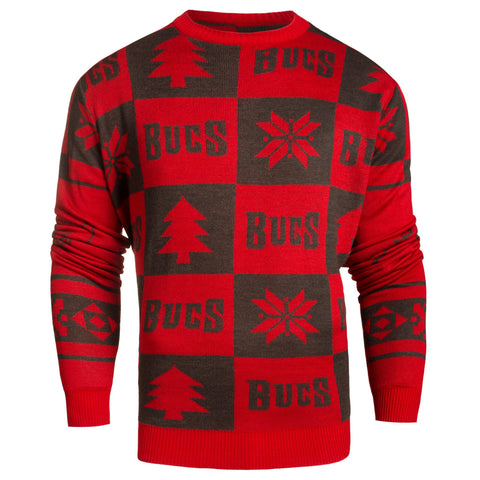 Compre un suéter feo con parches de punto rojo y gris oscuro de los Tampa Bay Buccaneers nfl fc - sporting up