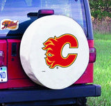 Calgary Flames HBS White Vinyl Fitted Spare Car Tire Cover - Sporting Up