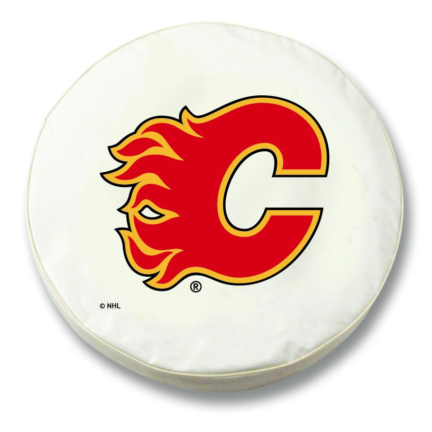 Calgary Flames HBS White Vinyl Fitted Spare Car Tire Cover Sporting Up