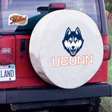 Uconn huskies hbs cubierta de neumático de repuesto equipada con vinilo blanco - sporting up