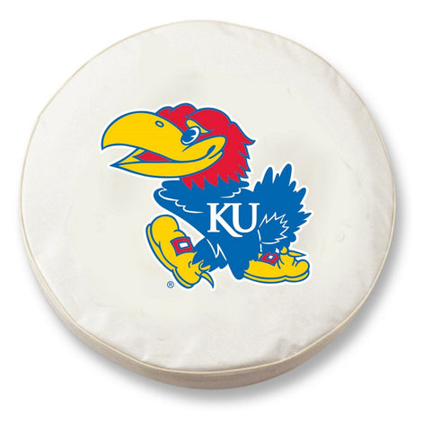 Kansas Jayhawks HBS White Vinyl Fitted Spare Car Tire Cover - Sporting Up