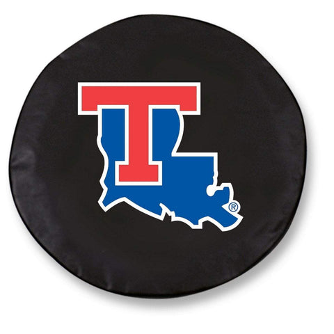 Achetez la housse de pneu de voiture équipée en vinyle noir hbs des Bulldogs de Louisiana Tech - Sporting Up