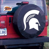 Housse de pneu de voiture équipée en vinyle noir hbs des Spartans de l'État du Michigan - faire du sport