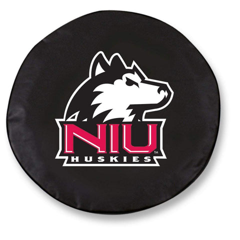 Achetez la housse de pneu de voiture équipée en vinyle noir HBS des Huskies de l'Illinois du Nord - Sporting Up