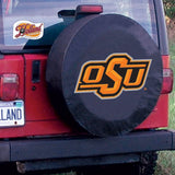 Housse de pneu de voiture équipée en vinyle noir hbs des Cowboys de l'État d'Oklahoma - faire du sport