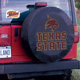 Housse de pneu de voiture de secours équipée en vinyle noir hbs des Bobcats de l'état du Texas - Sporting up