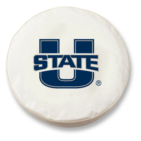 Shop Utah State Aggies HBS White Vinyl Fitted Spare Car Tire Cover - Sporting Up
