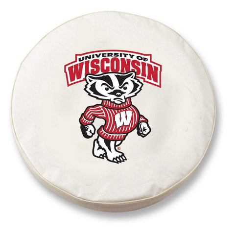 Wisconsin Badgers HBS Badger White Vinyl Fitted Car Tire Cover - Sporting Up