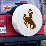 Wyoming Cowboys HBS White Vinyl Fitted Spare Car Tire Cover - Sporting Up