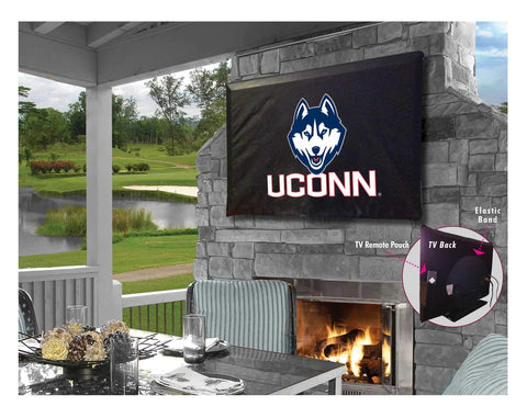 Kaufen Sie die TV-Abdeckung „Uconn Huskies HBS“ aus schwarzem, atmungsaktivem, wasserabweisendem Vinyl – sportlich