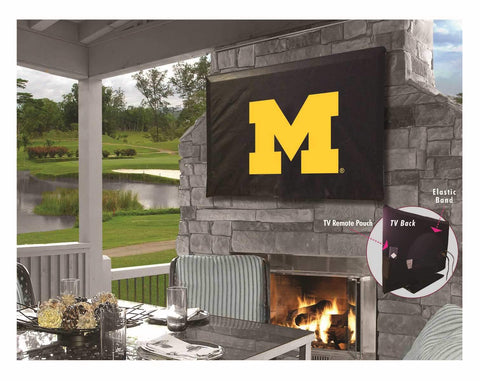 Compre cubierta para TV de vinilo resistente al agua, transpirable y negra de Michigan Wolverines - sporting up