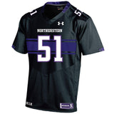 Northwestern wildcats under armour #51 réplica de camiseta de fútbol lateral - luciendo deportivo