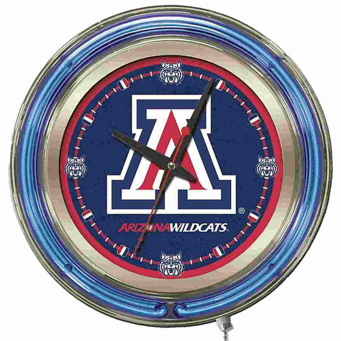 Arizona Wildcats HBS neonblaue, marineblaue, batteriebetriebene College-Wanduhr (15 Zoll) – sportlich