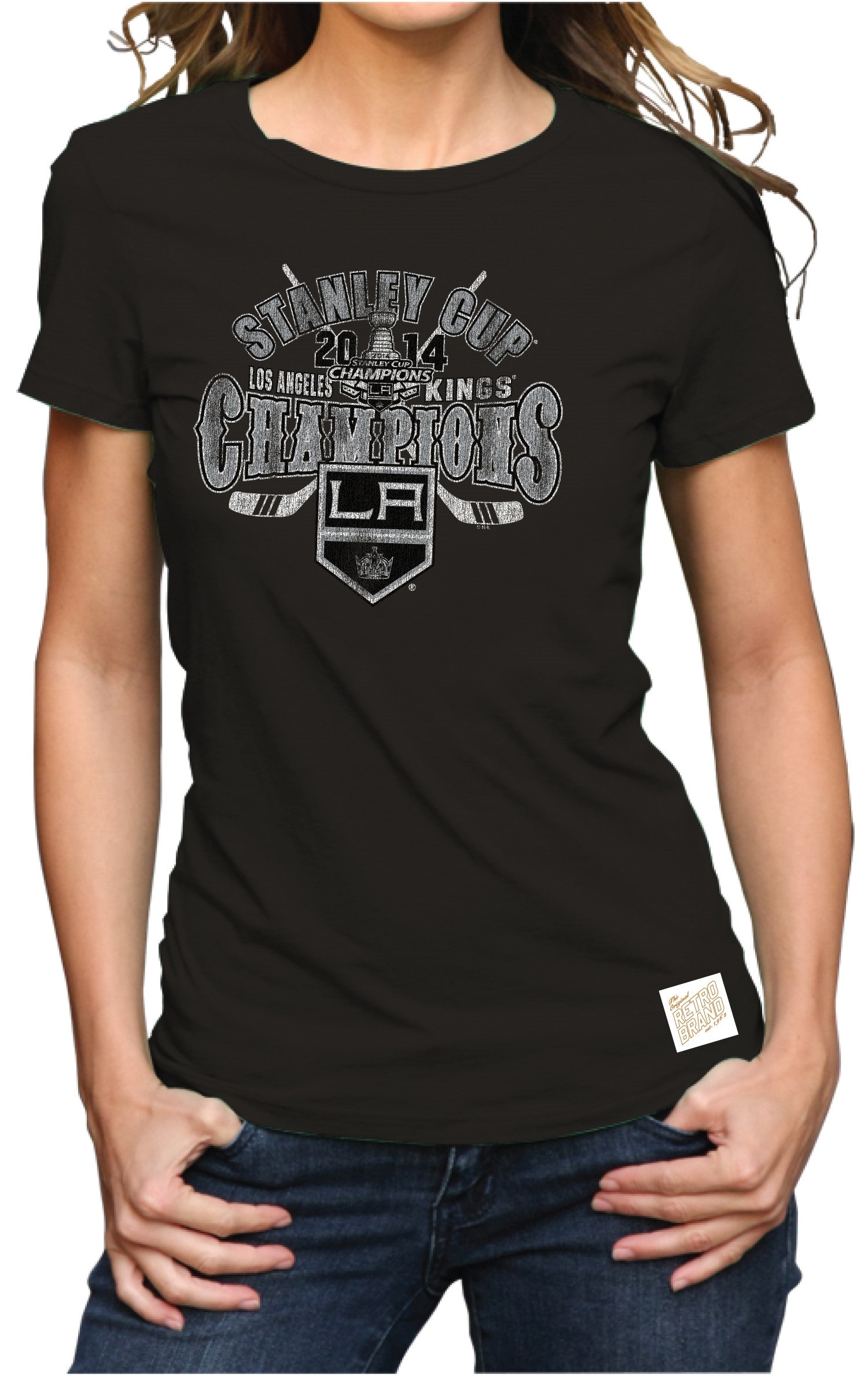 Los Angeles Kings Retro Brand Womens 2014 NHL Stanley Cup Champions T-Shirt