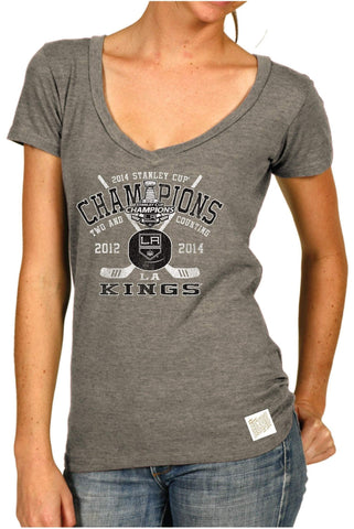 Los Angeles Kings Retro Brand Womens 2014 NHL Stanley Cup Champs V-Neck T-Shirt - Sporting Up