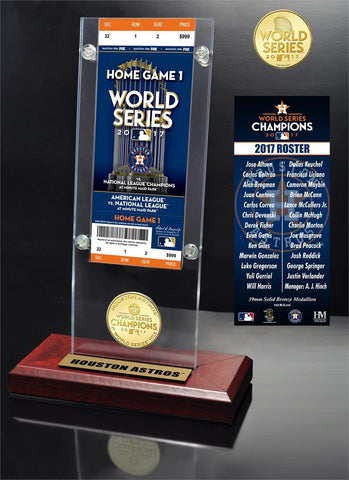 Boleto de campeones de la serie mundial de los Astros de Houston y placa acrílica de moneda de bronce - haciendo deporte